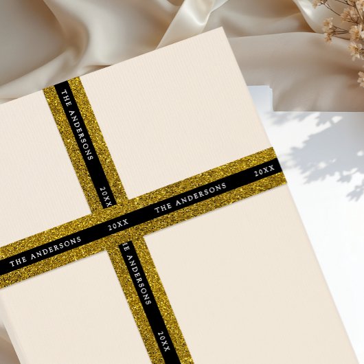 Luxury Glam Black And Gold Sparkle Glitter Typo Satinband