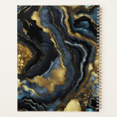 Luxury Glam Black Blue Gold Agate Marble Monogram Planer (Rückseite)