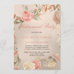 Luxury Glam Coral Gold Floral Retirement Party Einladung