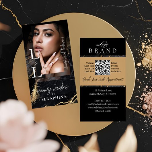 Luxury Glam Eye Lashes Extensions Black Gold Agate Visitenkarte