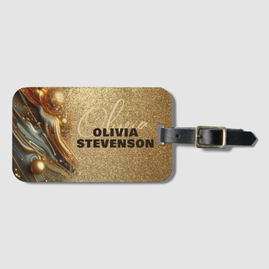 Luxury Glam Glitzer Golden Wirbel Gepäckanhänger (Vorderseite (Horizontal))