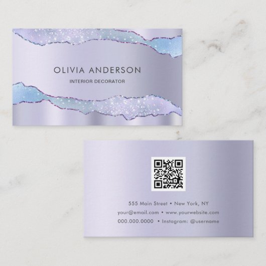 Luxury Glam Lila QR Code Mode Modern Modern Visitenkarte (Vorne/Hinten)