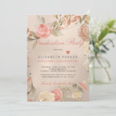 Luxury Glam Peach Cream Floral Graduation Party Einladung (Stehend Vorderseite)