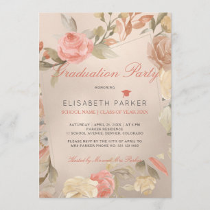 Luxury Glam Peach Cream Floral Graduation Party Einladung