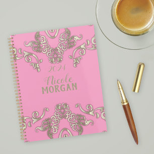 Luxury Glam Romantisches Chic Pink und Gold 2024 Planer