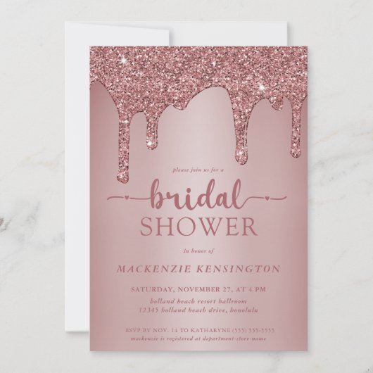 Luxury Glam Rose Gold Glitzer Tropfen Brautparty Einladung (Vorderseite)