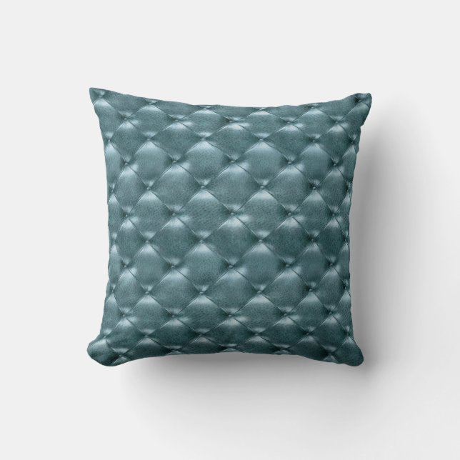 Luxury Glam Tufted Leather Opulent Aquatic Blue Kissen (Vorderseite)