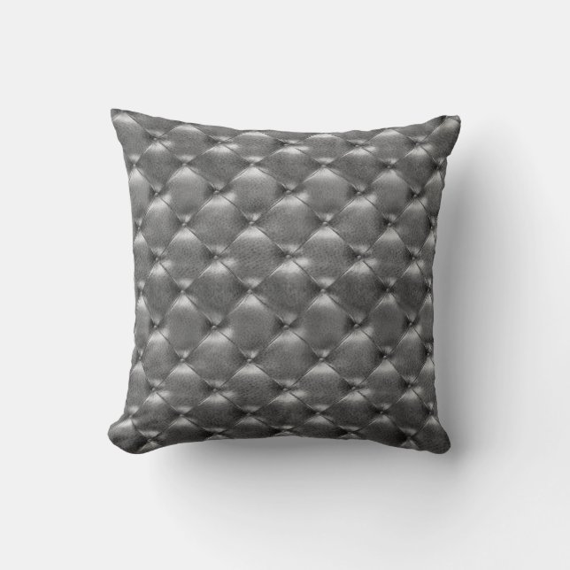 Luxury Glam Tufted Leather Opulent Graphite Grau Kissen (Vorderseite)
