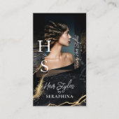 Luxury Glamor Hair Stylist Salon Black Gold Agate Visitenkarte (Vorderseite)