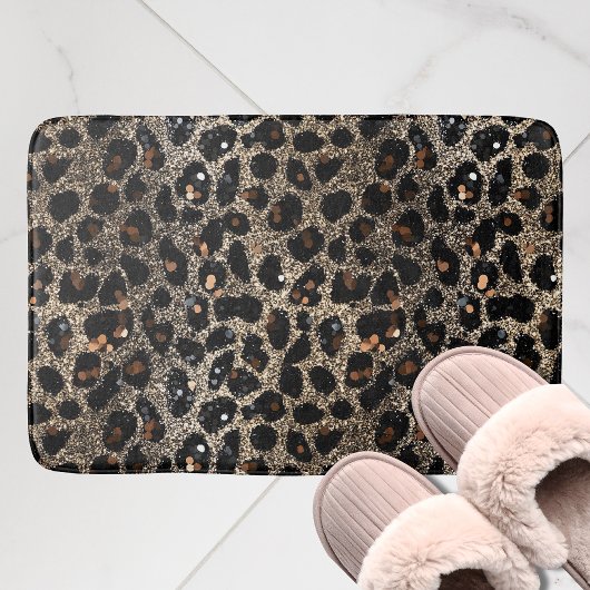 Luxury Glitter Brown Black Gold Leopard Pattern Badematte