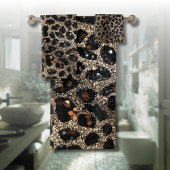 Luxury Glitter Brown Black Gold Leopard Pattern Badhandtuch Set