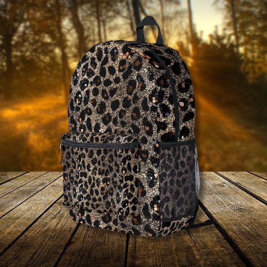 Luxury Glitter Brown Black Gold Leopard Pattern Bedruckter Rucksack