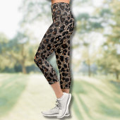 Luxury Glitter Brown Black Gold Leopard Pattern Capri Leggings