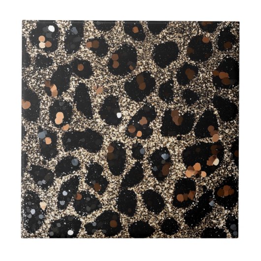 Luxury Glitter Brown Black Gold Leopard Pattern Fliese (Vorderseite)