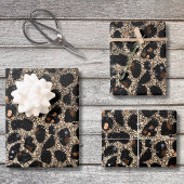 Luxury Glitter Brown Black Gold Leopard Pattern Geschenkpapier Set
