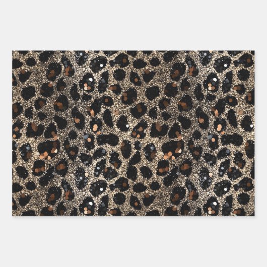 Luxury Glitter Brown Black Gold Leopard Pattern Geschenkpapier Set (Vorderseite 3)