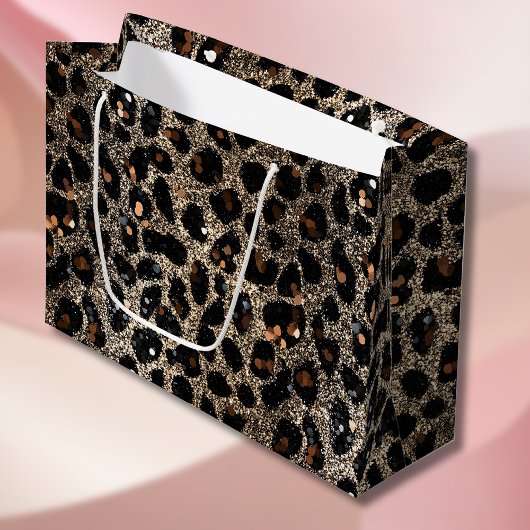 Luxury Glitter Brown Black Gold Leopard Pattern Große Geschenktüte