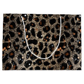 Luxury Glitter Brown Black Gold Leopard Pattern Große Geschenktüte (Rückseite)