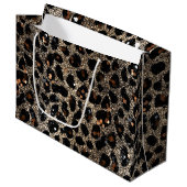 Luxury Glitter Brown Black Gold Leopard Pattern Große Geschenktüte (Vorderseite Schrägansicht)