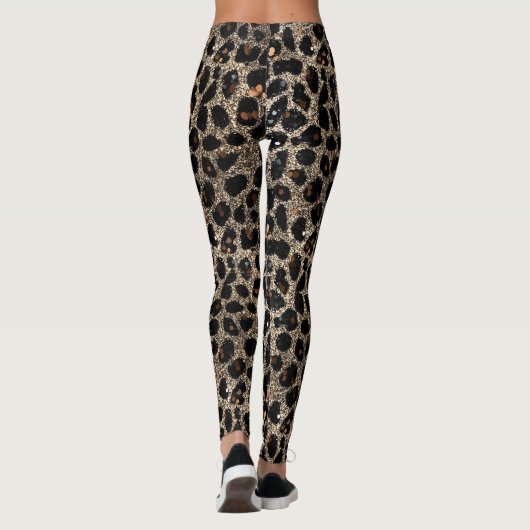 Luxury Glitter Brown Black Gold Leopard Pattern Leggings (Rückseite)