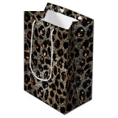 Luxury Glitter Brown Black Gold Leopard Pattern Mittlere Geschenktüte (Vorderseite Schrägansicht)