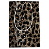 Luxury Glitter Brown Black Gold Leopard Pattern Mittlere Geschenktüte (Vorderseite)