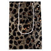 Luxury Glitter Brown Black Gold Leopard Pattern Mittlere Geschenktüte (Rückseite)