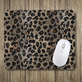 Luxury Glitter Brown Black Gold Leopard Pattern Mousepad