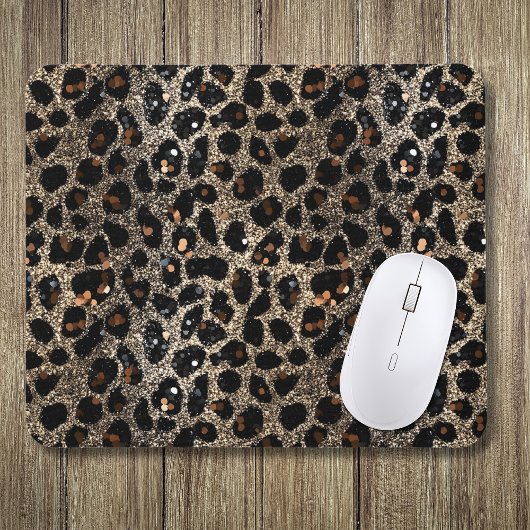 Luxury Glitter Brown Black Gold Leopard Pattern Mousepad