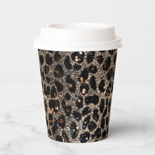 Luxury Glitter Brown Black Gold Leopard Pattern Pappbecher (Rückseite)