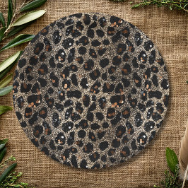Luxury Glitter Brown Black Gold Leopard Pattern Pappteller