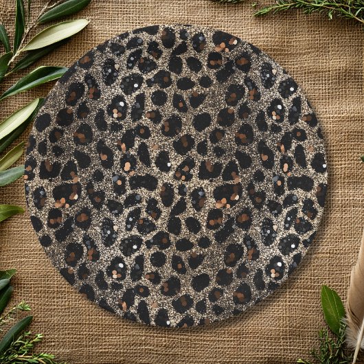 Luxury Glitter Brown Black Gold Leopard Pattern Pappteller