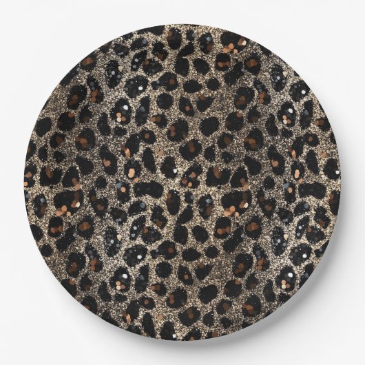 Luxury Glitter Brown Black Gold Leopard Pattern Pappteller (Vorderseite)