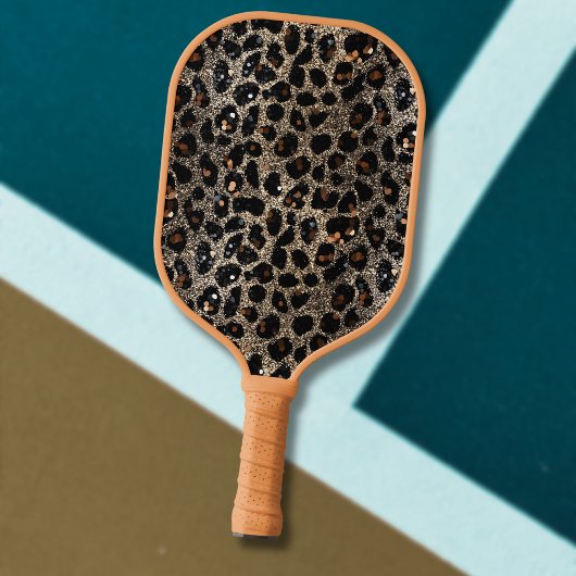 Luxury Glitter Brown Black Gold Leopard Pattern Pickleball Schläger