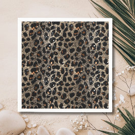 Luxury Glitter Brown Black Gold Leopard Pattern Serviette