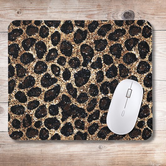 Luxury Glitter Gold Brown Black Leopard Pattern Mousepad