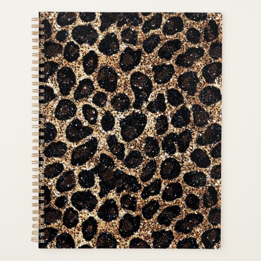 Luxury Glitter Gold Brown Black Leopard Pattern Planer (Vorderseite)