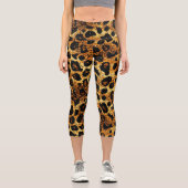 Luxury Glitter Gold Brown Rust Leopard Pattern Capri Leggings (Vorderseite)