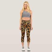 Luxury Glitter Gold Brown Rust Leopard Pattern Capri Leggings (Vorderseite)