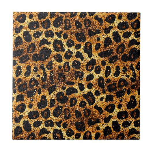 Luxury Glitter Gold Brown Rust Leopard Pattern Fliese (Vorderseite)