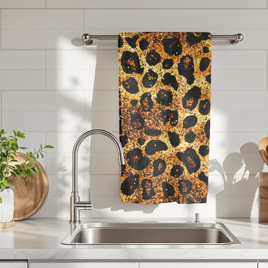 Luxury Glitter Gold Brown Rust Leopard Pattern Geschirrtuch