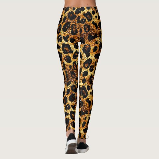 Luxury Glitter Gold Brown Rust Leopard Pattern Leggings (Rückseite)