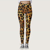 Luxury Glitter Gold Brown Rust Leopard Pattern Leggings (Vorderseite)