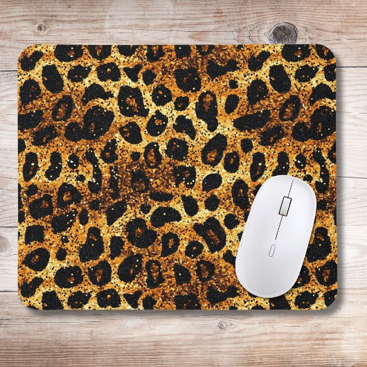 Luxury Glitter Gold Brown Rust Leopard Pattern Mousepad