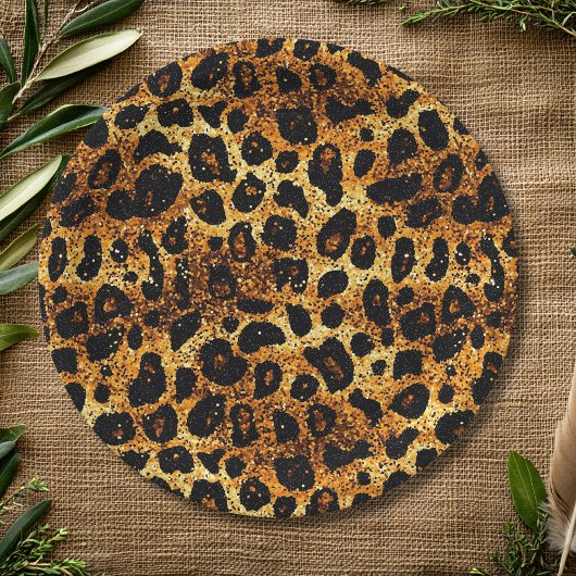 Luxury Glitter Gold Brown Rust Leopard Pattern Pappteller