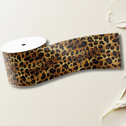 Luxury Glitter Gold Brown Rust Leopard Pattern Ripsband