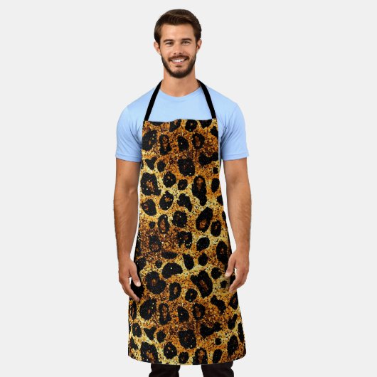 Luxury Glitter Gold Brown Rust Leopard Pattern Schürze (Getragen)