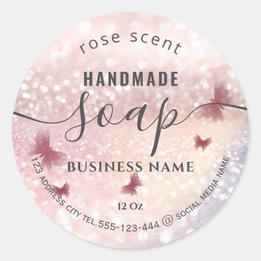 Luxury glittery romantic butterfly soap runder aufkleber (Vorderseite)