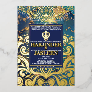 Luxury Glitzer Blue Sikh Anand Karaj Indian Folieneinladung
