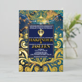 Luxury Glitzer Blue Sikh Anand Karaj Indian Folieneinladung (Stehend vorne)